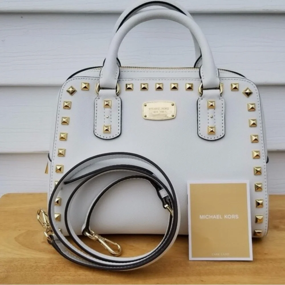 Michael Kors Cream and Gold Studded Satchel